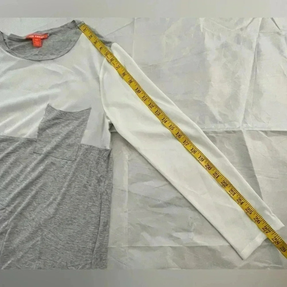 Joe Fresh Size S White Gray Sheer Rayon Top Long Sleeve Blouse T-Shirt Soft FLAW - Picture 9 of 9